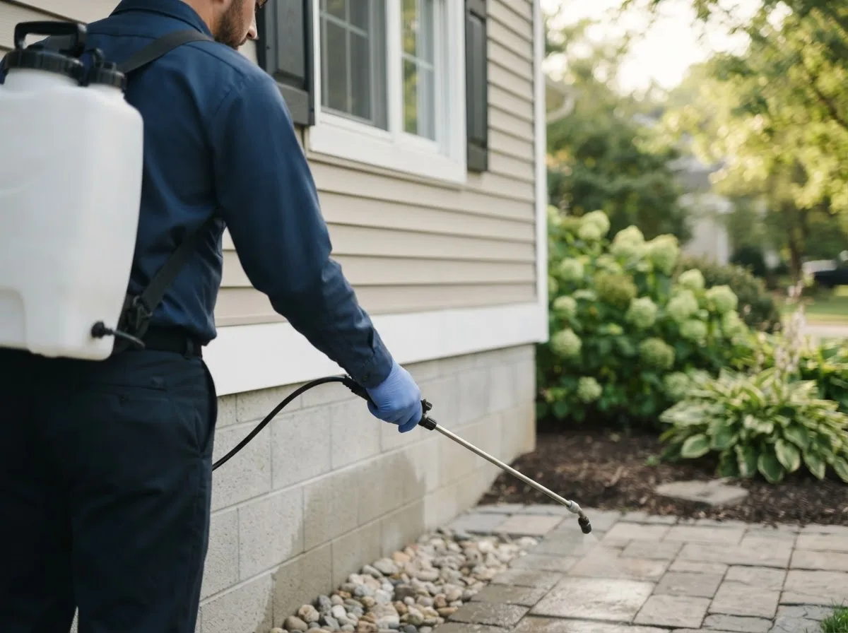 Pest control technician inspecting a home in Red Oak, IA